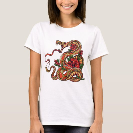 Slang met rozen tattoo t-shirt (Voorkant)