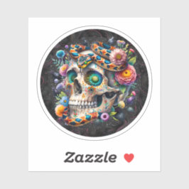 Slang met Schedel Bloemen Ronde Sticker
