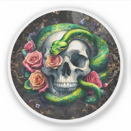 Slang met schedel groene Sticker. Sticker (Voorkant)