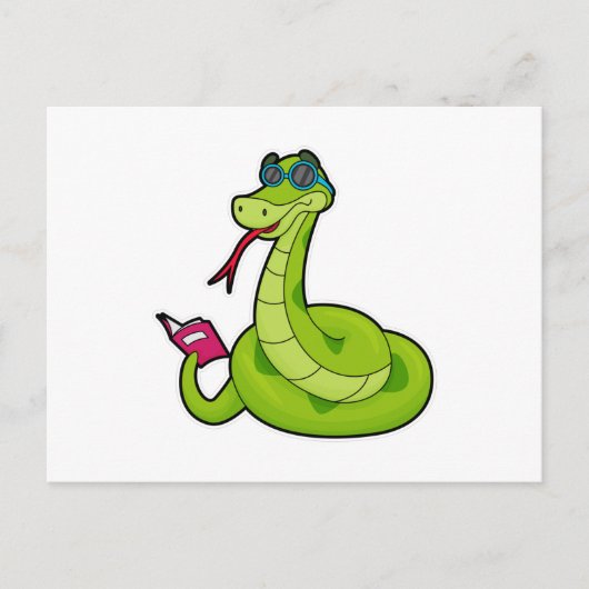 Slang met zonnebril & boek briefkaart (Voorkant)