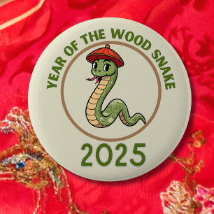 Slang Nieuwjaar Chinese Lunar Zodiac teken 2025 Ronde Button 5,7 Cm