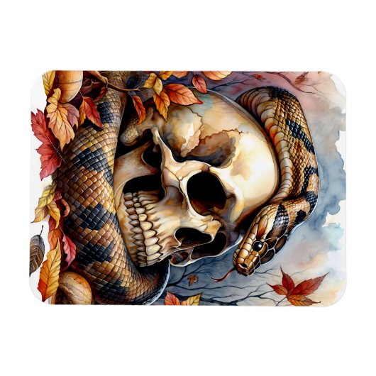 Slang op schedel Herfstbladeren Magneet (Horizontaal)