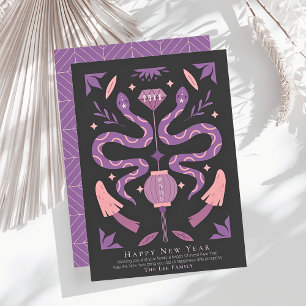 Slang & Paddenstoel Zwart Foto Chinees Nieuwjaar Feestdagenkaart