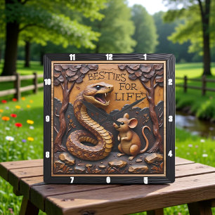 Slang Rat Vriendschap Hout Vierkante Klok