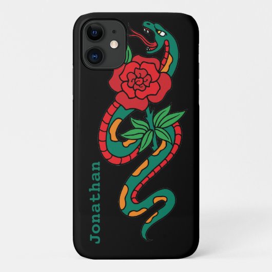 Slang rond een rode roos, tatoeagekunst Case-Mate iPhone case (Achterkant)