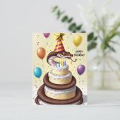 Slang wurgt verjaardagstaart briefkaart (Staand voorkant)