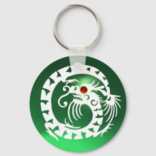 SLANGDRACHT, wit, rood robijn, groene jade Sleutelhanger