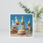 Slangen die taart eten verjaardagsuitnodiging, rep kaart (Staand voorkant)