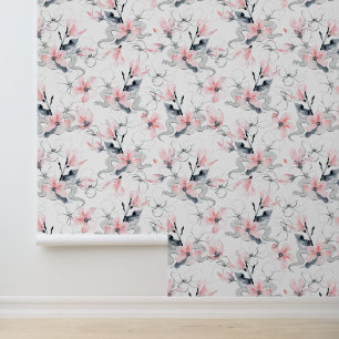 Slangen en bloemen patroon behang