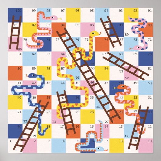 Slangen en ladders bordspel kinderen poster (Voorkant)