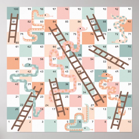 Slangen en ladders bordspel kinderen poster (Voorkant)