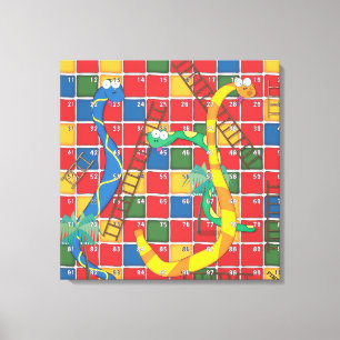 Slangen en Ladders cartoonspeelbord Canvas Afdruk