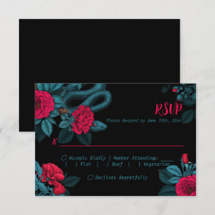 Slangen en rode rozen op zwarte RSVP-behuizing Kaa Informatiekaartje