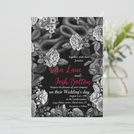 slangen en rozen, zwart-wit kaart (Staand voorkant)