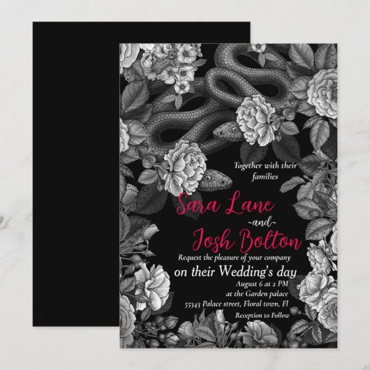 slangen en rozen, zwart-wit kaart (Voorkant / Achterkant)