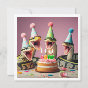 Slangen eten cake verjaardag uitnodiging, reptiel kaart