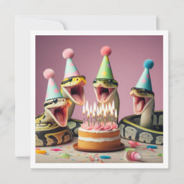 Slangen eten cake verjaardag uitnodiging, reptiel kaart