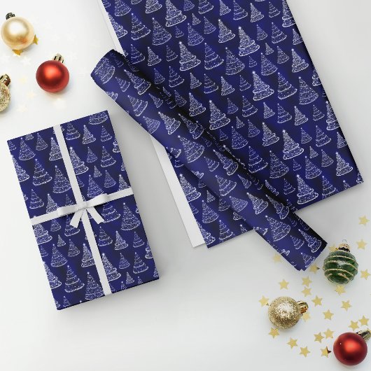 Slangen kerstbomen sterren Royal Blue Cadeaupapier