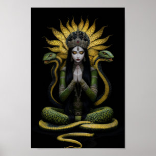 Slangengodin Naga Kanya Queen Zwart Geel Art Poster