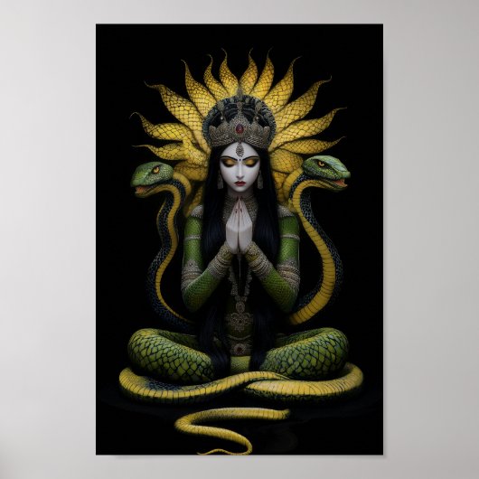Slangengodin Naga Kanya Queen Zwart Geel Art Poster (Voorkant)