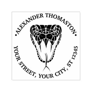 Slangenhoofd Baring Fangs Ronde naam Retouradres Zelfinktende Stempel