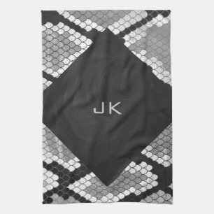 Slangenhuid Grijs, Wit, en Zwart Monogram Theedoek