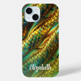 Slangenhuid groen en gouden ombre ontwerp iPhone 15 case