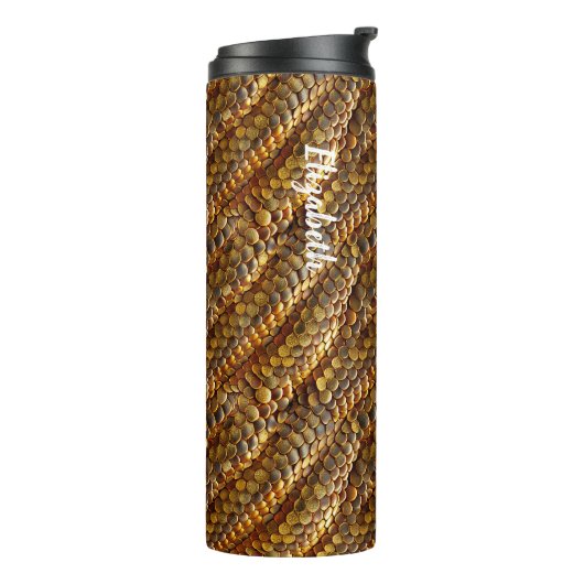 Slangenhuid groen en gouden ombre ontwerp thermosbeker (Gedraaid links)