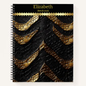 Slangenhuid: ingewikkeld zwart en goud notitieboek (Voorkant)