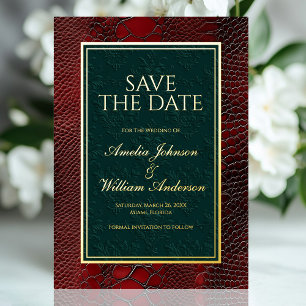 Slangenhuid Leren Victoriaans Rood Save The Date Folie Uitnodiging