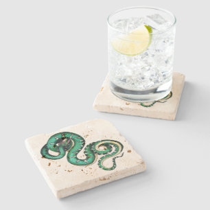 slangenillustratie reptiel groen geel stenen onderzetter