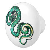  slangenillustratie reptiel groen wit keramische knop (Rechts)