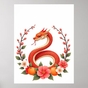 Slangenjaar Chinees schattig lachend, Lachende sla Poster