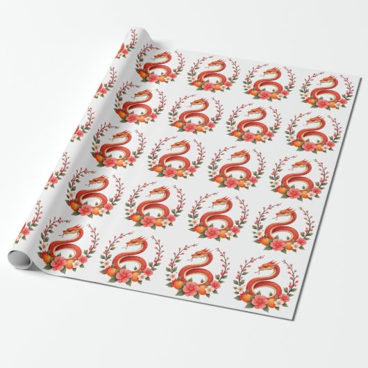 Slangenjaar Chinese schattig lachend Cadeaupapier (Uitgerold)