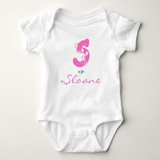 Slangennaam onthullen Floral Letter S Roze aanjage Romper (Voorkant)