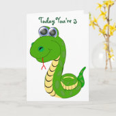 Slangenontwerp gepersonaliseerde 3e verjaardag kaart (Gele Bloem)