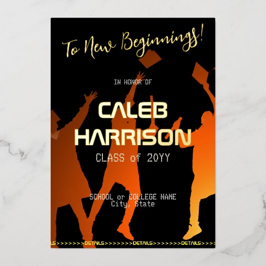 Slank Black Modern Tech Afstuderen Folie Uitnodiging (Voorkant)