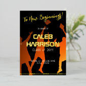 Slank Black Modern Tech Afstuderen Folie Uitnodiging (Staand Voorkant)