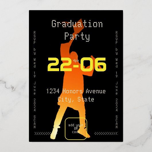 Slank Black Modern Tech Afstuderen Folie Uitnodiging (Achterkant)