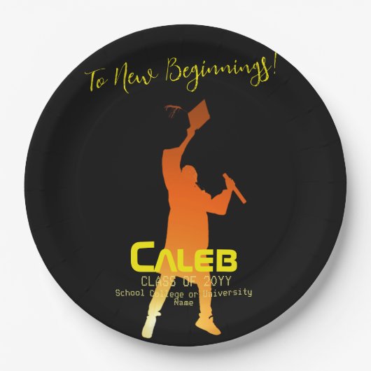 Slank Black Modern Tech Afstuderen Papieren Bordje (Voorkant)