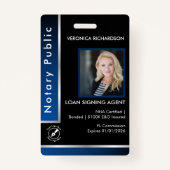Slank Blauw Zilver Notaris QR Code Foto I.D. Zwart Badge (Voorkant)
