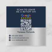 Slank Blue Silver Google Review QR Code Notaris Vierkante Visitekaartje (Achterkant)