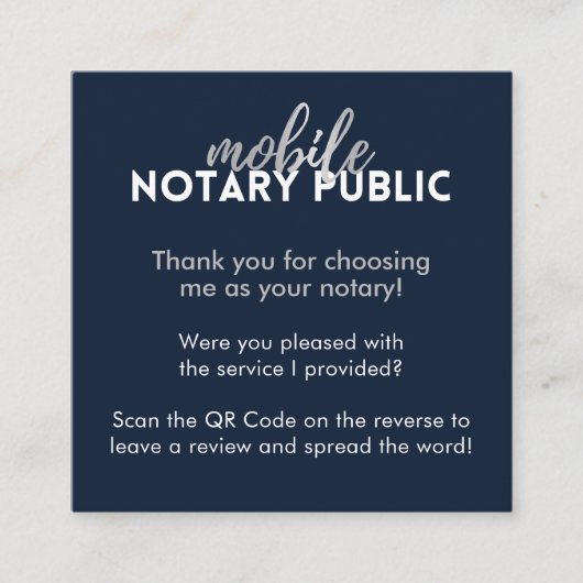 Slank Blue Silver Google Review QR Code Notaris Vierkante Visitekaartje (Voorkant)