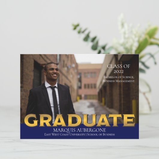 Slank College | Univ Foto Afstuderen Blue | Goud Kaart (Staand voorkant)