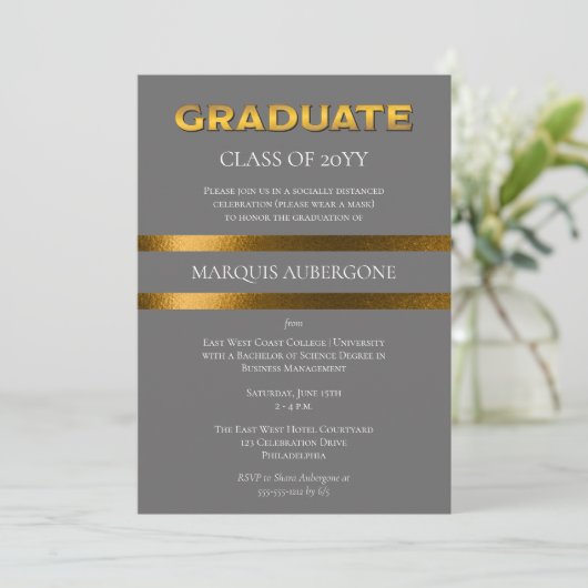 Slank College | Univ Gray | Goudgraduatie-partij Kaart (Staand voorkant)