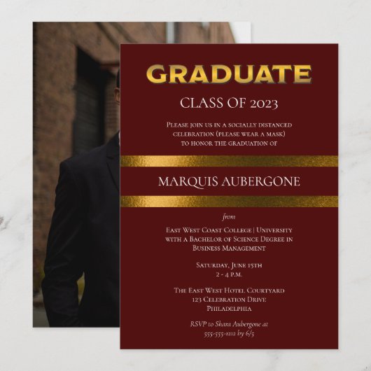 Slank College | Univ Maroon | Gold Graduation Part Kaart (Voorkant / Achterkant)