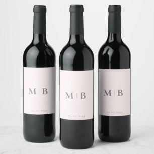 Slank Eenvoudig Blush Monogram Bruiloft Wijn Label Etiket