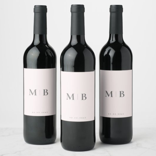 Slank Eenvoudig Blush Monogram Bruiloft Wijn Label Etiket (Flessen)