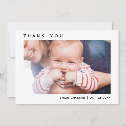 Slank Eenvoudig Modern Custom Photo Baby shower Bedankkaart (Voorkant)