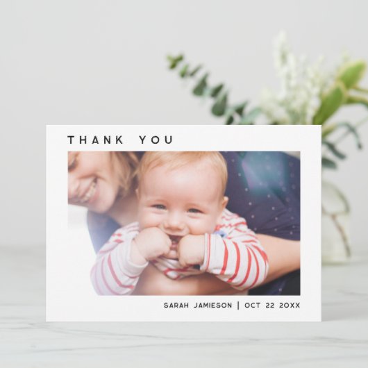 Slank Eenvoudig Modern Custom Photo Baby shower Bedankkaart (Staand voorkant)
